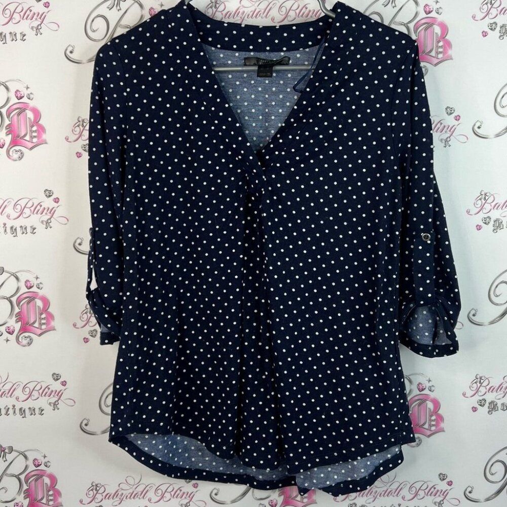 Streetwear Society top dotted blue Navy and White Dot Blouse